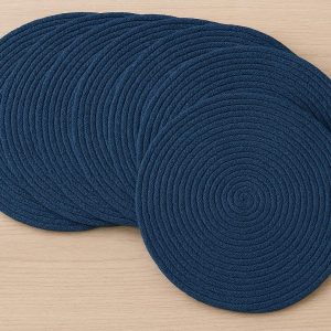 Round Braided Placemats Set of 6 Heat Resistant Cotton Thread Woven Table Mats for Circular Dining Table Farmhouse Kitchen Decor 15 Inch Blue