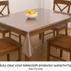 Heavy Duty Clear Vinyl Tablecloth Protector Waterproof Plastic Table Cover with Scalloped Edges for Dining Table Furniture Protection 54x72 Inch