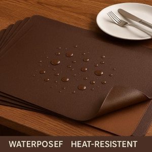 Faux Leather Placemats Set of 6 Waterproof Heat Resistant Wipeable Table Mats for Dining Table Double Sided Reversible Kitchen Decor Dark Brown