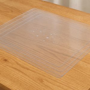 Clear Plastic Placemats Set of 4 Transparent Heat Resistant PVC Table Mats Waterproof Washable Kitchen Countertop Protector for Wood Furniture