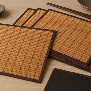 Bamboo Slatted Placemats Set of 4 Heat Resistant Natural Wood Table Mats with Non Slip Backing for Asian Style Dining Zen Kitchen Decor