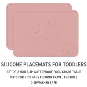 14 Silicone Placemats for Toddlers Set of 2 Non Slip Waterproof Food Grade Table Mats for Kids Baby Feeding Travel Friendly Dishwasher Safe Pink