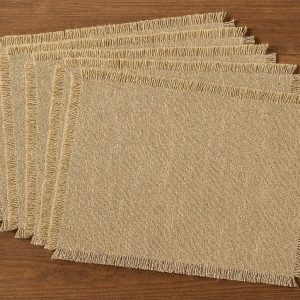 Linen Burlap Placemats Set of 6 Rustic Farmhouse Style Table Mats with Fringed Edges for Kitchen Dining Room Thanksgiving Christmas Decor Natural