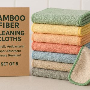 Bamboo Fiber Cleaning Cloths Set of 8 Naturally Antibacterial Dish Rags Super Absorbent Grease Resistant Kitchen Towels for Eco Friendly Homes