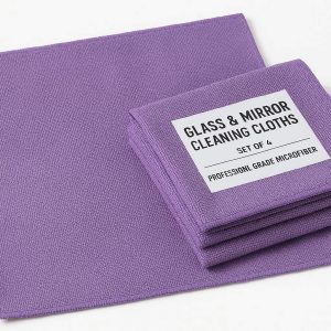 Glass and Mirror Cleaning Cloths Set of 4 Professional Grade Microfiber Rags for Streak Free Windows Windshields and Chrome Surfaces Purple