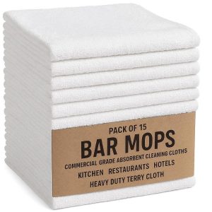 Cotton Bar Mops Towels Pack of 15 Commercial Grade Absorbent Cleaning Cloths for Kitchen Restaurants Hotels Heavy Duty Terry Cloth White
