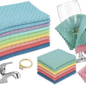 Fish Scale Microfiber Polishing Cloths Set of 10 Easy Clean Reusable Rags for Wine Glasses Jewelry Faucets Non Streak Cleaning Multi Color