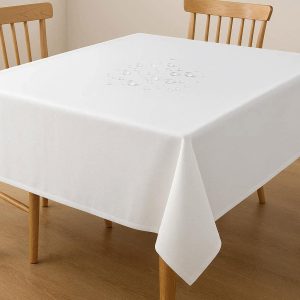 Waterproof Rectangular Tablecloth Wrinkle Free Polyester Fabric Table Cover for Kitchen Dining Party Camping Use Spill Proof Protection 60x84 Inch White