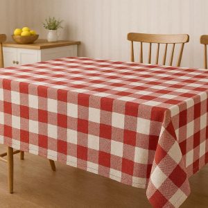 Buffalo Check Plaid Tablecloth Cotton Linen Blend Rectangular Table Cover for Farmhouse Kitchen Dining Room Picnic Holiday Decoration Red and White