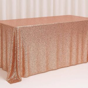Sequined Tablecloth for Party Rectangle Glitter Fabric Table Cover for Wedding Birthday Anniversary Cake Table Decoration Sparkling Rose Gold