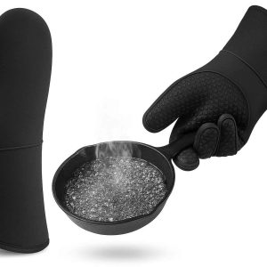Neoprene Oven Mitts Non Slip Flexible Heat Resistant Kitchen Gloves with Textured Grip for Boiling Water Handling Hot Cast Iron Skillets Black