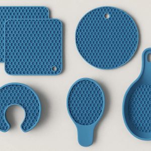6 Silicone Pot Holders Trivets Set Heat Resistant Kitchen Hot Pads for Countertop Protection Multipurpose Jar Opener and Spoon Rest Honeycomb Design Blue