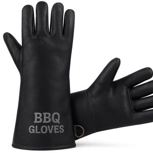 Professional Grade Leather BBQ Gloves Heat Resistant Fireproof Grill Mitts for Smoker Charcoal Grilling Pizza Oven Welding Handling Firewood Extra Large