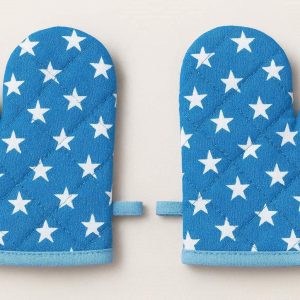 Kids Baking Mitts Small Heat Resistant Oven Gloves for Children Mini Kitchen Mittens for Little Chefs Learning to Cook and Bake Blue Star